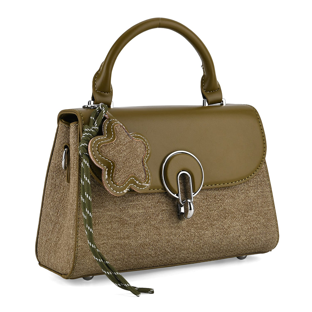Structured Top-Handle Satchel Handbag - Olive Green V32354972 0