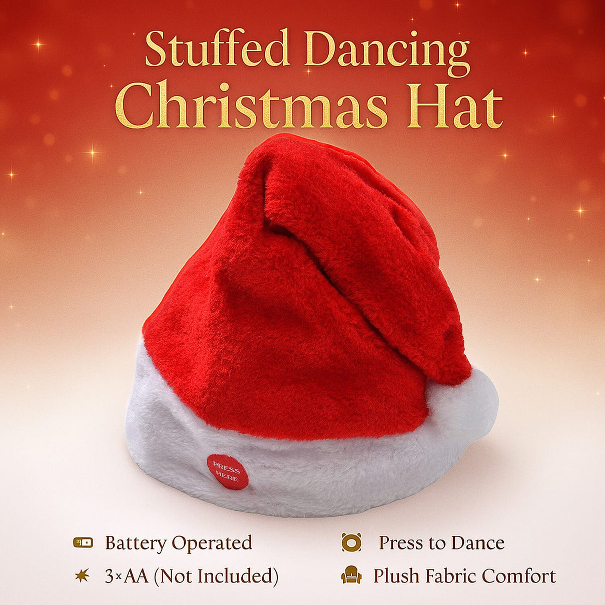 Stuffed Dancing Christmas Hat â€“ Red &amp; White Festive Motion Hat | Battery Operated 7851255 2