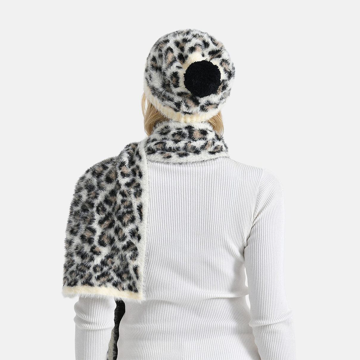 Designer Inspired -Styled By 2 Piece Leopard Print Scarf and Hat (One Size) - White 8253694 4