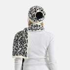 Designer Inspired -Styled By 2 Piece Leopard Print Scarf and Hat (One Size) - White