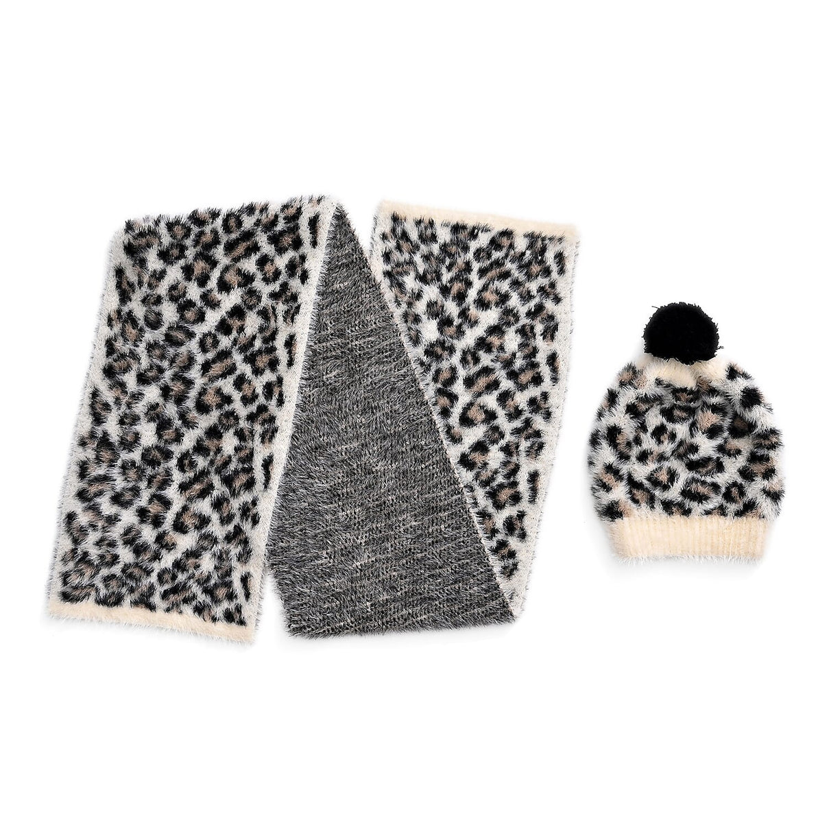Designer Inspired -Styled By 2 Piece Leopard Print Scarf and Hat (One Size) - White 8253694 6