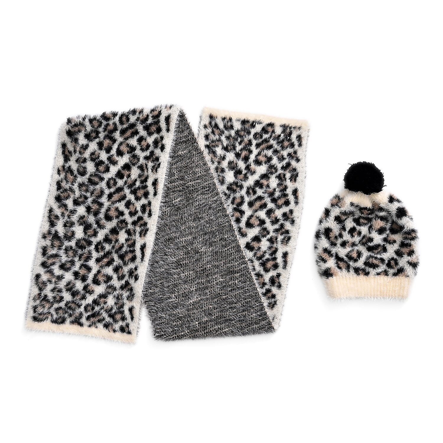 Designer Inspired -Styled By 2 Piece Leopard Print Scarf and Hat (One Size) - White 8253694 6