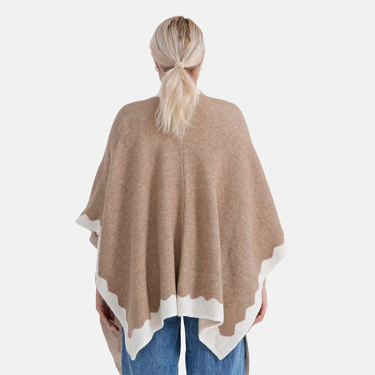 Styled By Knit Cape with Contrasting Scalloped Edge (One Size) - Beige 8207531 2