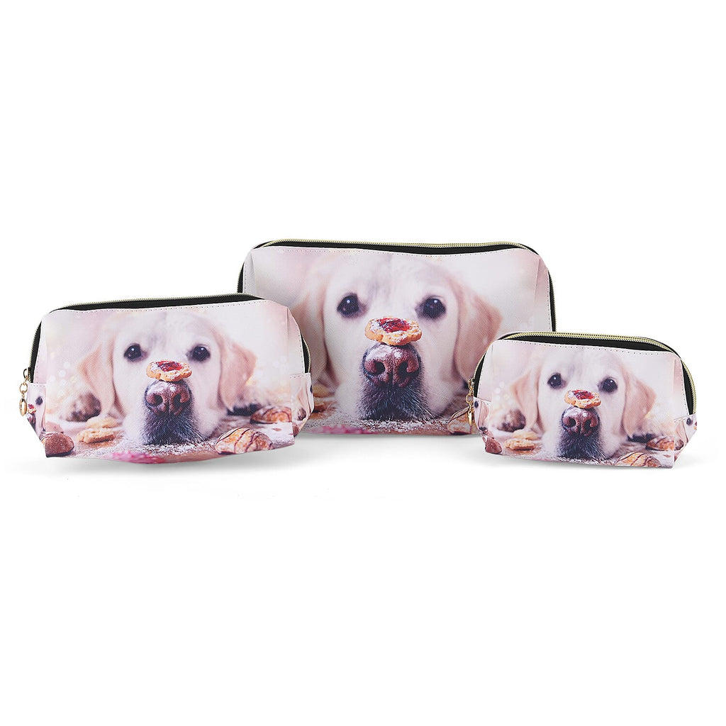 Styled By Set of 3 Dog Printed Cosmetic Bags - White