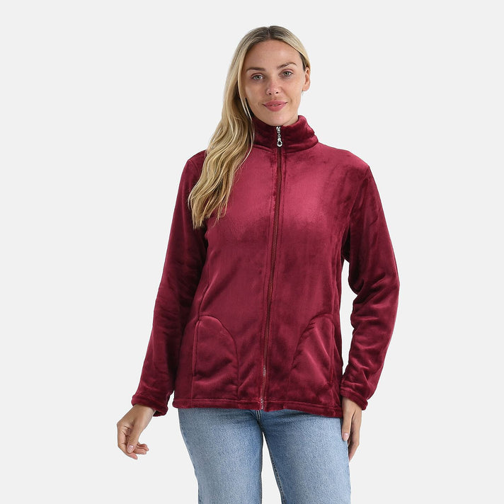 StyledBy Faux Fur Zip Up Jacket with Pockets (Size L) - Red 8245298 1