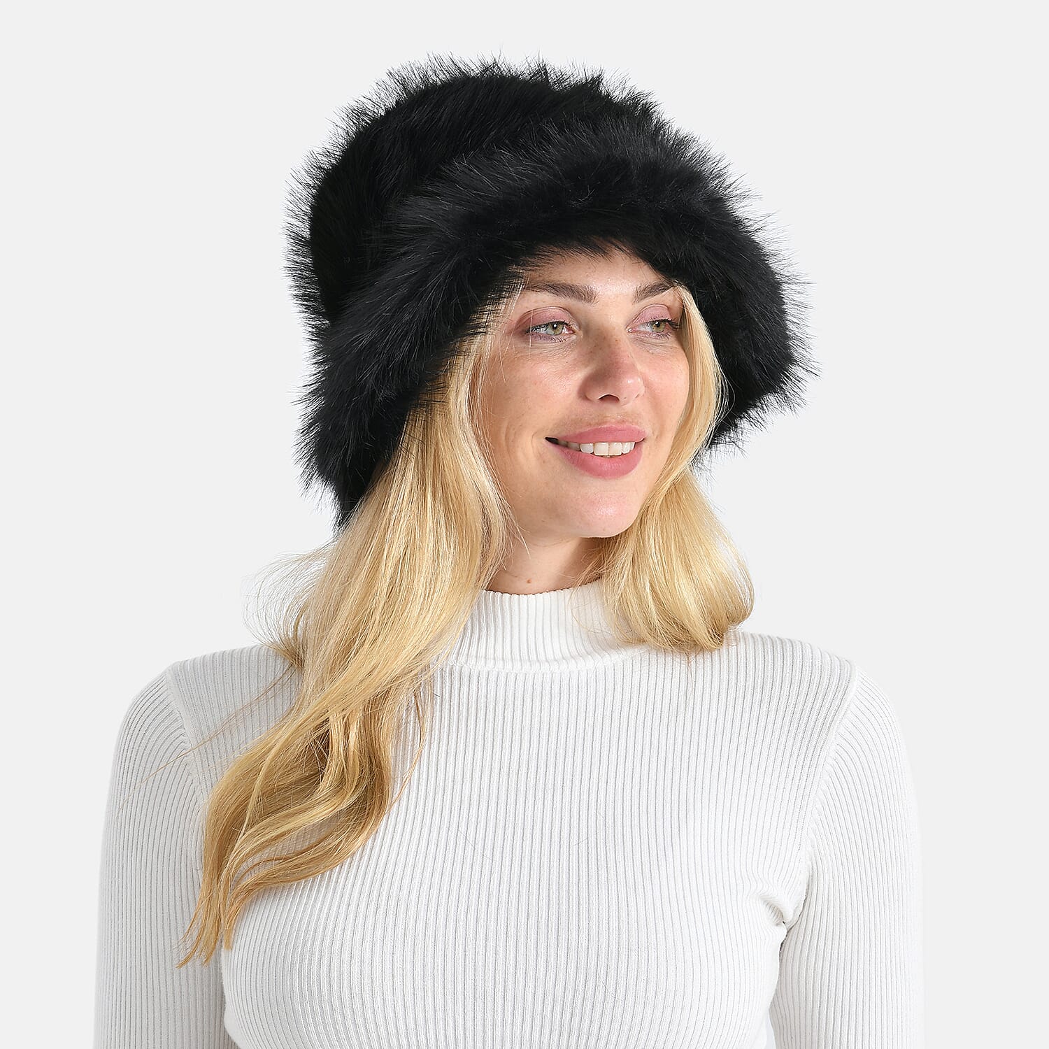 Styled By Faux Fur Bucket Hat (36x17 Cm) - Black 8243558 3