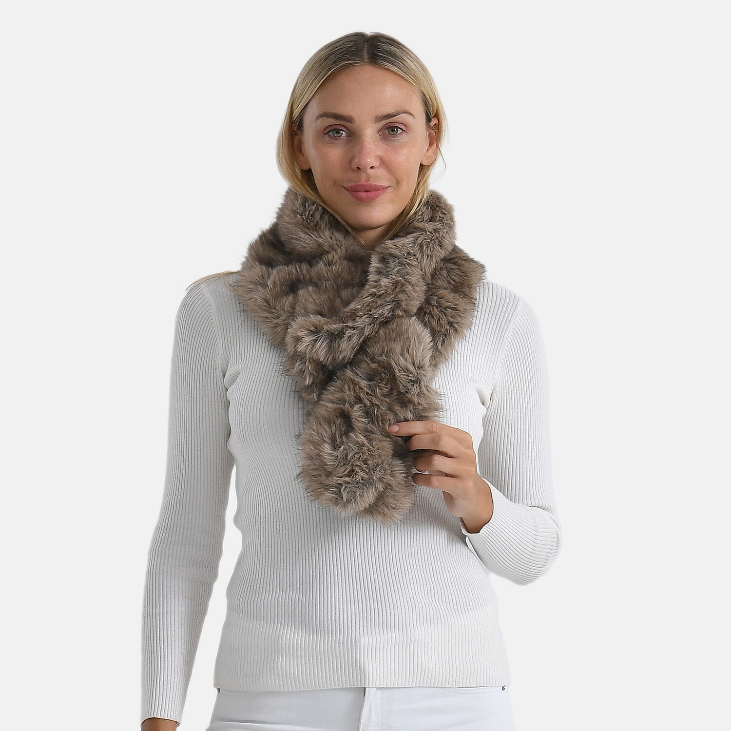 Styled By Faux Fur Scarf (85 x 13 Cm) - Light Brown 8243603 0