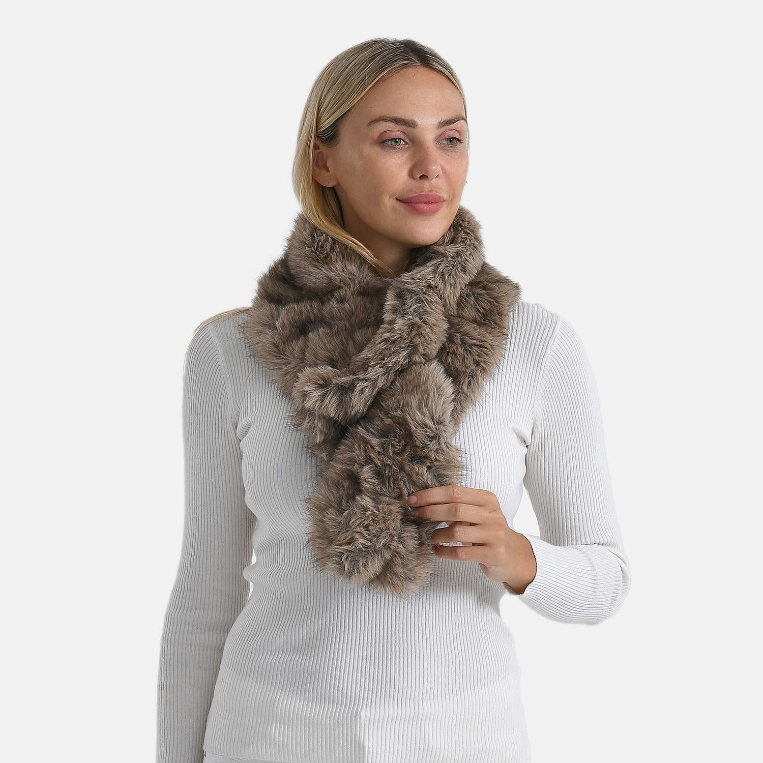 Styled By Faux Fur Scarf (85 x 13 Cm) - Light Brown 8243603 2