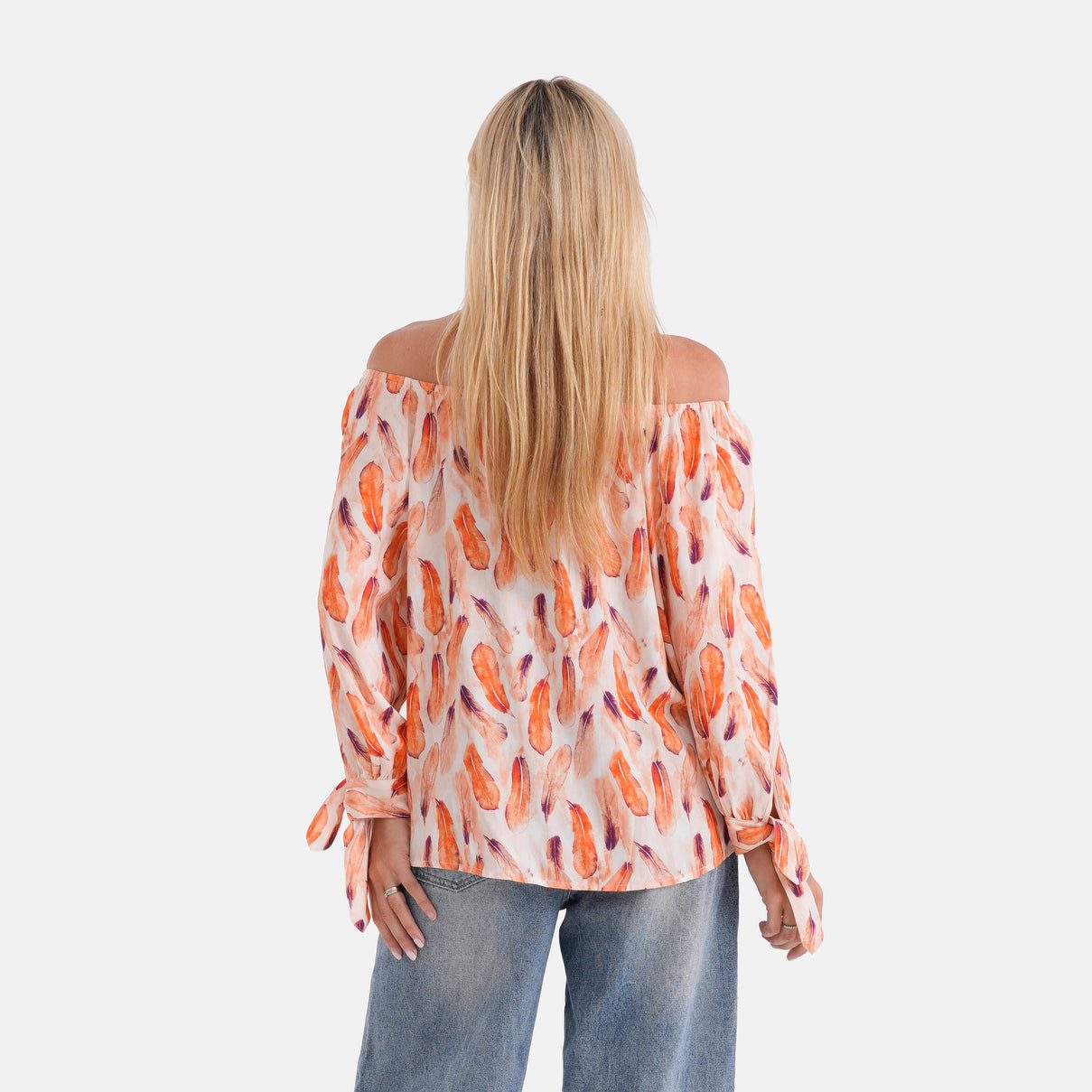 Styled By Printed Boatneck Top with Balloon Sleeves (One Size) - Orange 8429827 3