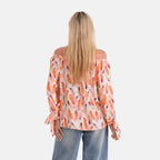 Styled By Printed Boatneck Top with Balloon Sleeves (One Size) - Orange