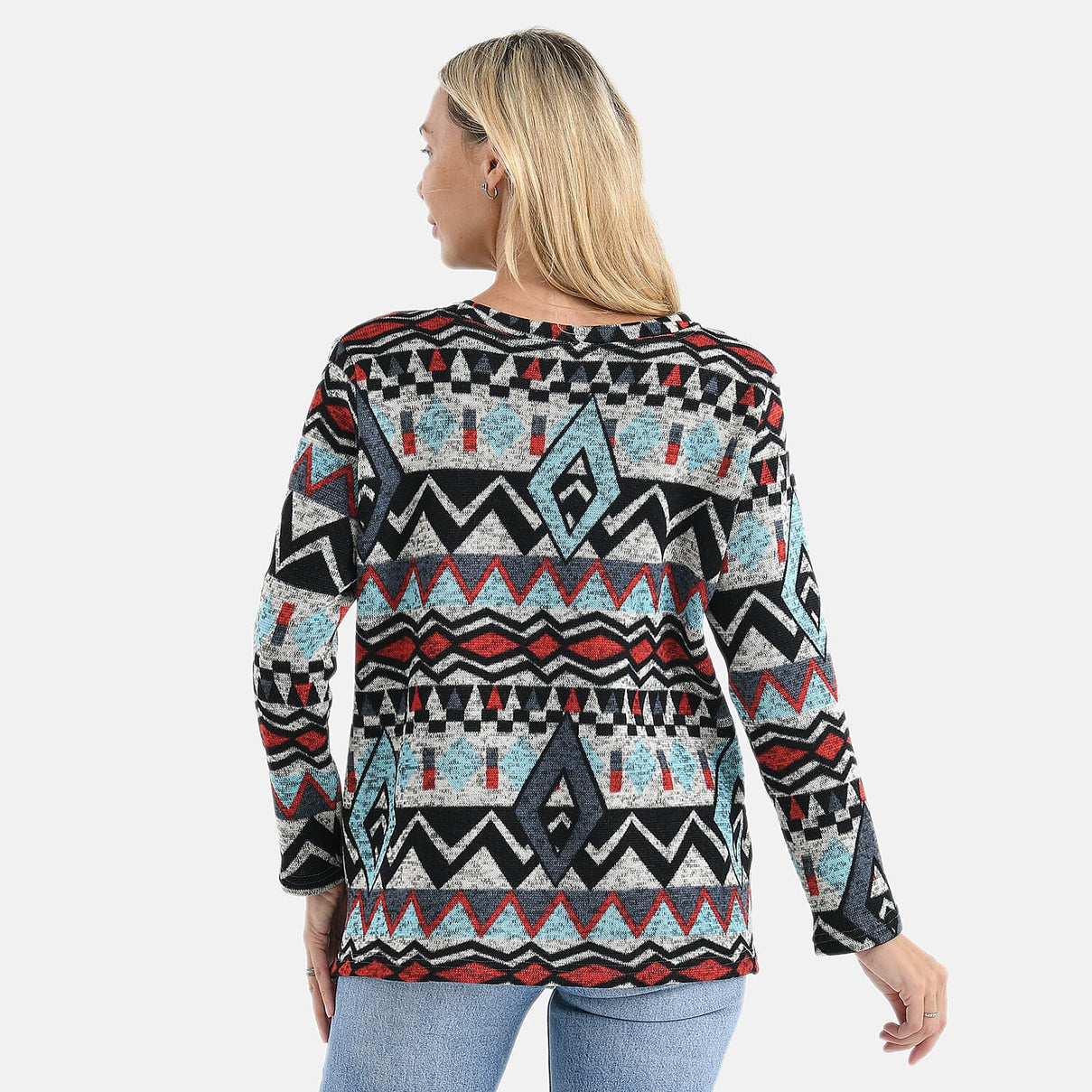 Styled By Round-Neck Aztec Geometric Knitted Top (One Size 8 - 18) - Multicolour 8253759 2