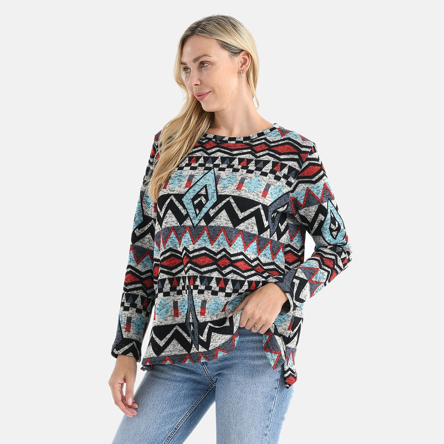 Styled By Round-Neck Aztec Geometric Knitted Top (One Size 8 - 18) - Multicolour 8253759 3