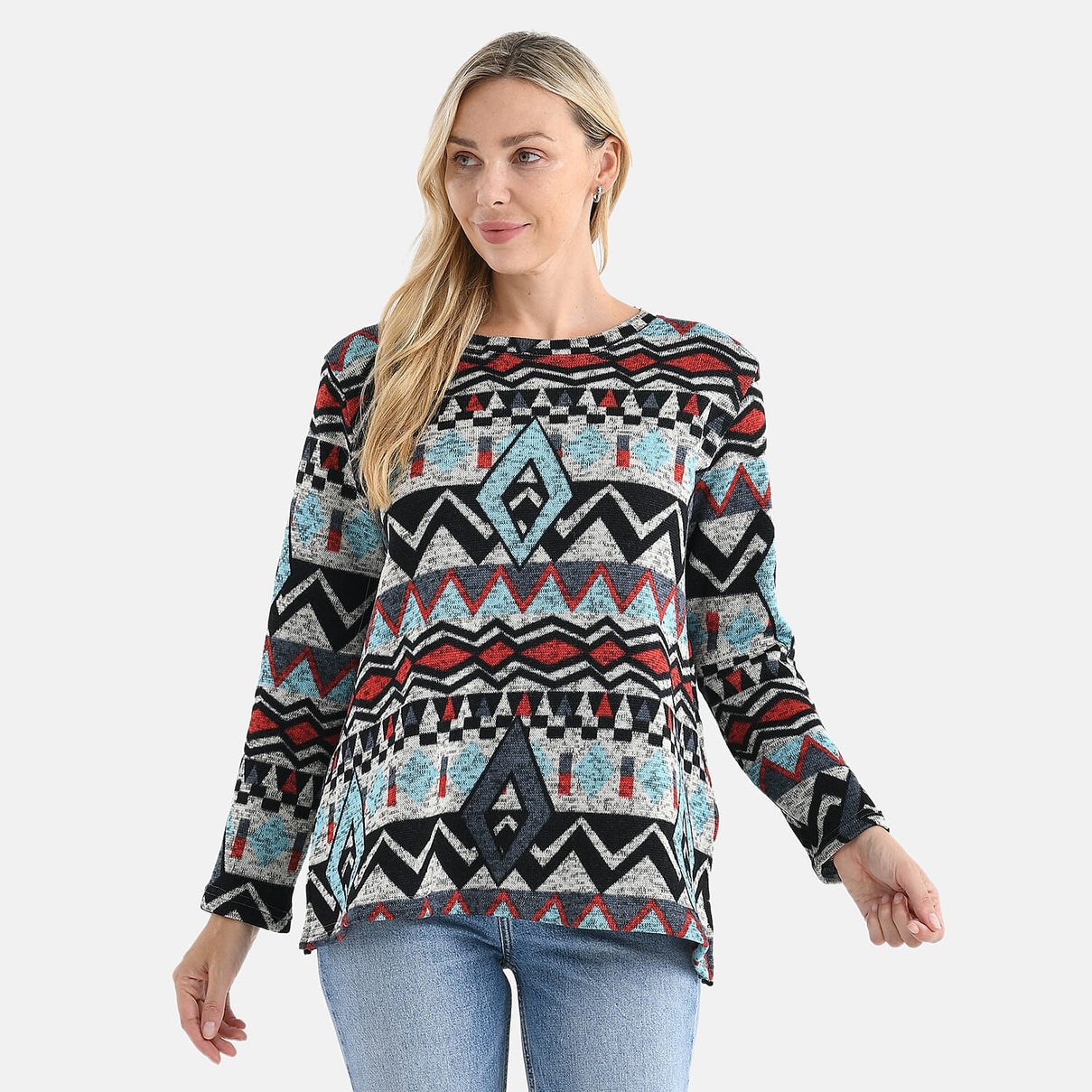Styled By Round-Neck Aztec Geometric Knitted Top (One Size 8 - 18) - Multicolour 8253759 4