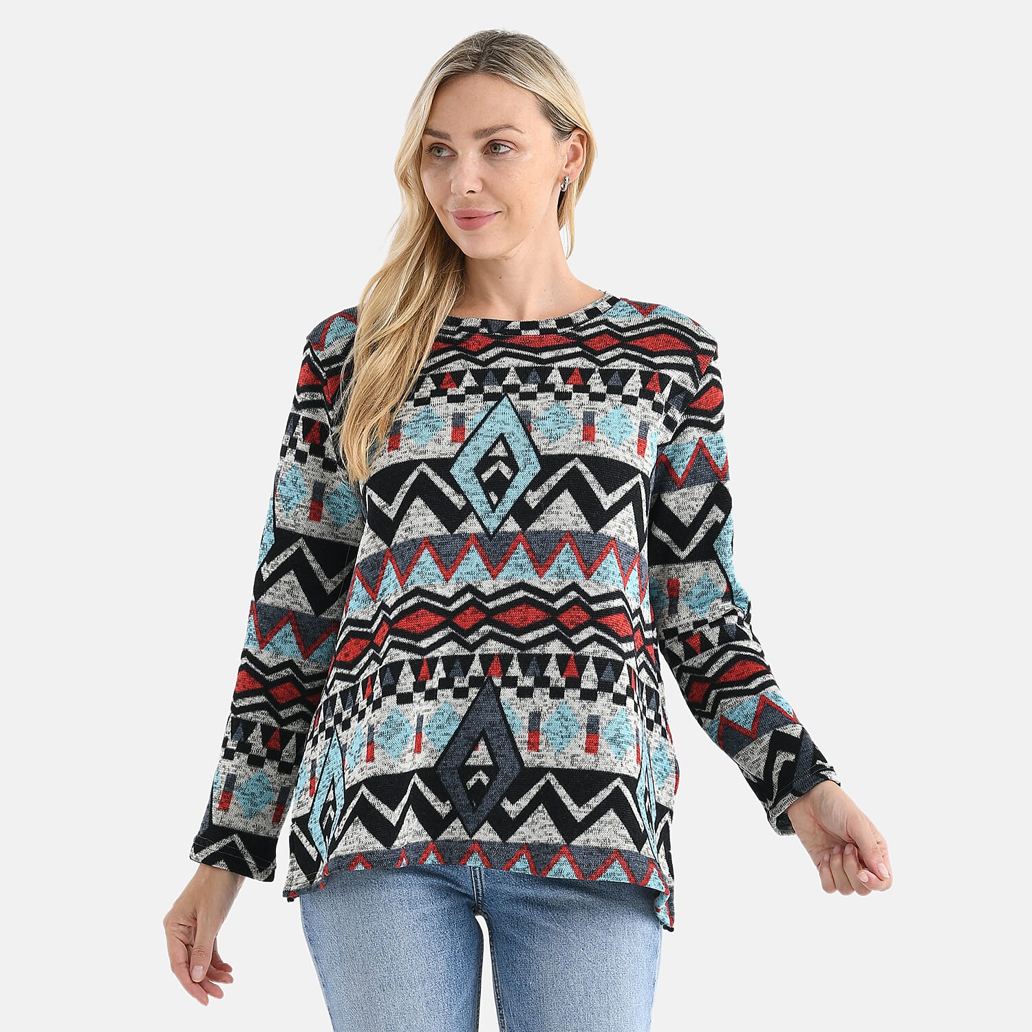 Styled By Round-Neck Aztec Geometric Knitted Top (One Size 8 - 18) - Multicolour 8253759 4