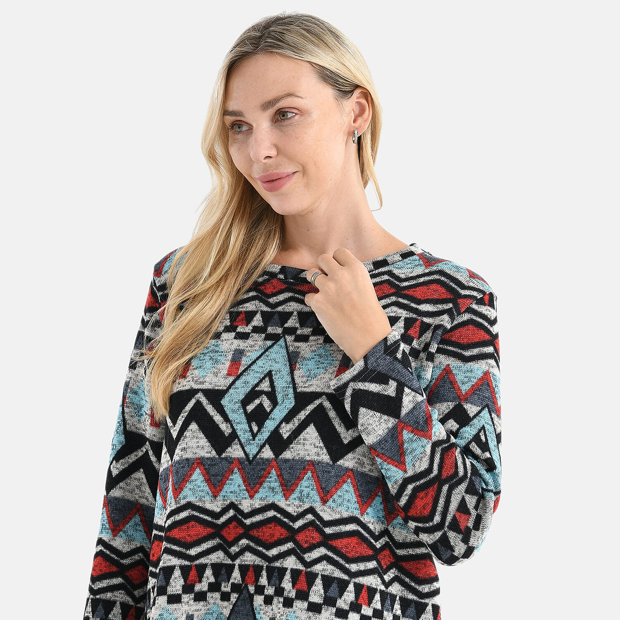 Styled By Round-Neck Aztec Geometric Knitted Top (One Size 8 - 18) - Multicolour 8253759 5