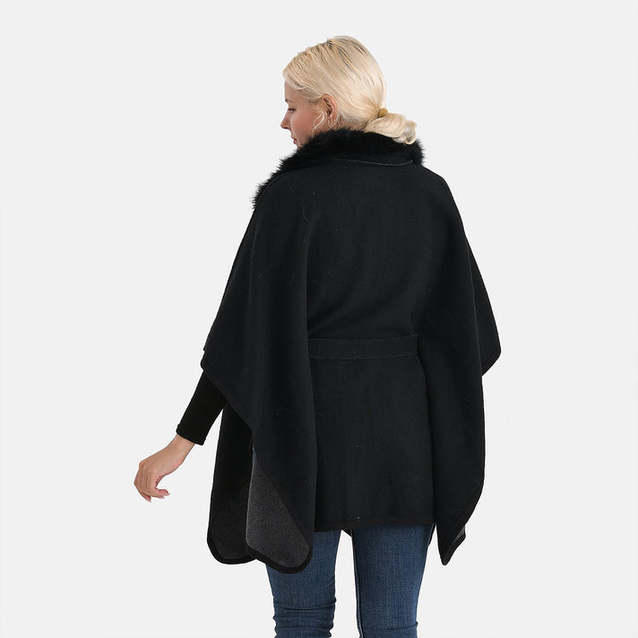LA MAREY Signature Faux Fur Batwing Poncho (120x70 cm) - Black 8220679 2