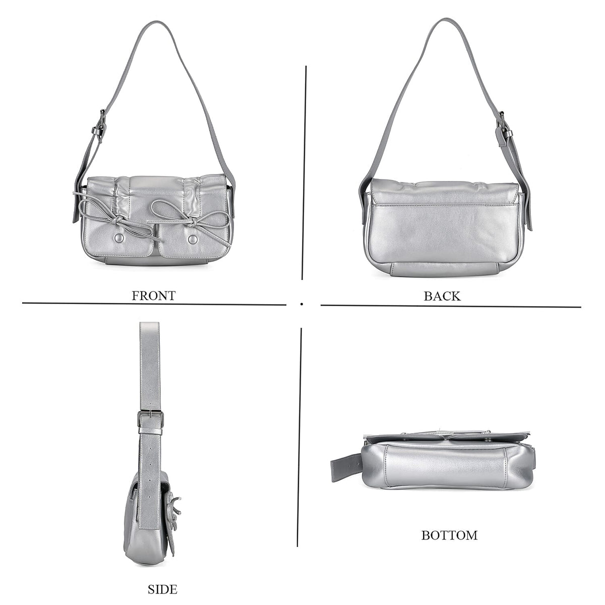 Stylish Bowknot Design Crossbody Bag (Size 27x8x12 cm) - Silver 7852990 8