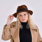 Stylish Trilby-Fedora Hat (One Size) - Brown