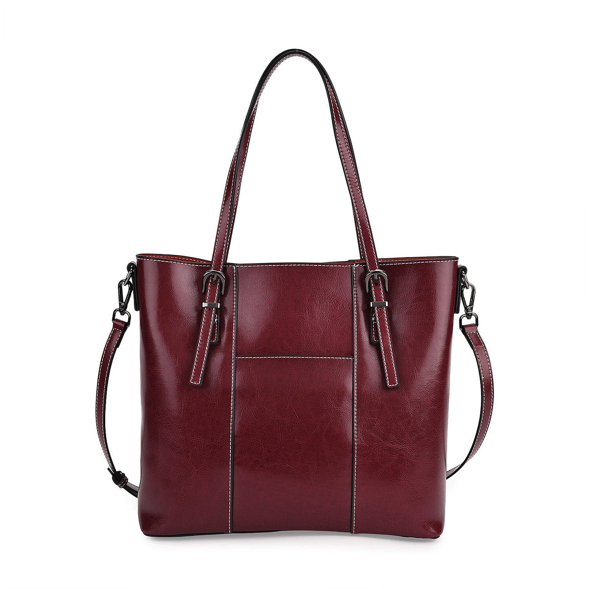 Stylish Genuine Leather Everyday Tote Bag With Adjustable Strap - Wine Red 8071175 0