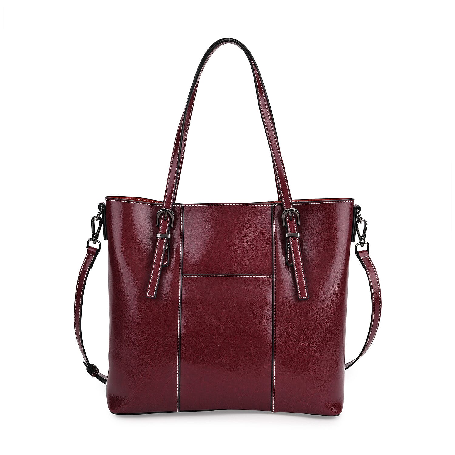 Stylish Genuine Leather Everyday Tote Bag With Adjustable Strap - Wine Red 8071175 0