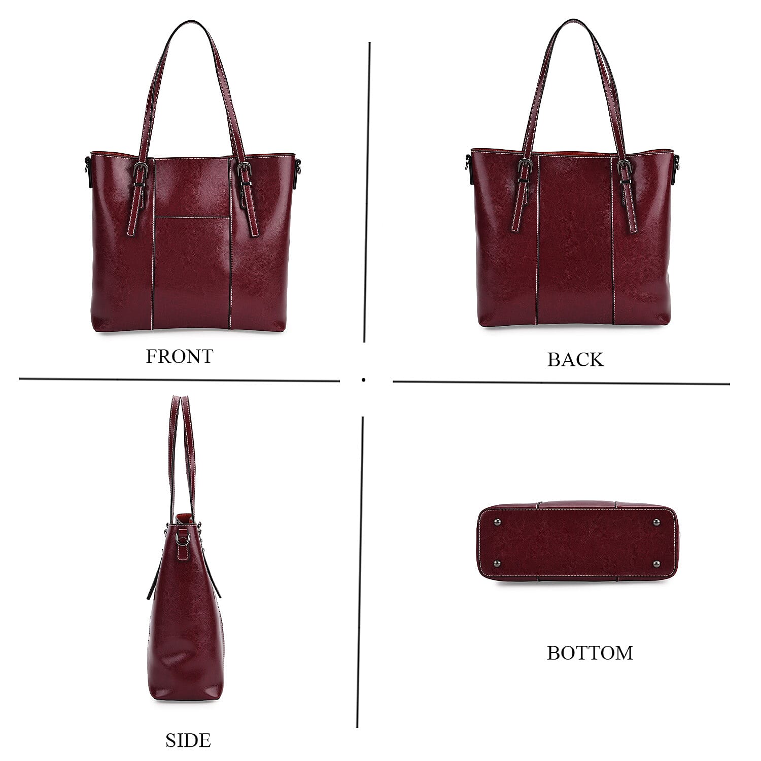 Stylish Genuine Leather Everyday Tote Bag With Adjustable Strap - Wine Red 8071175 3