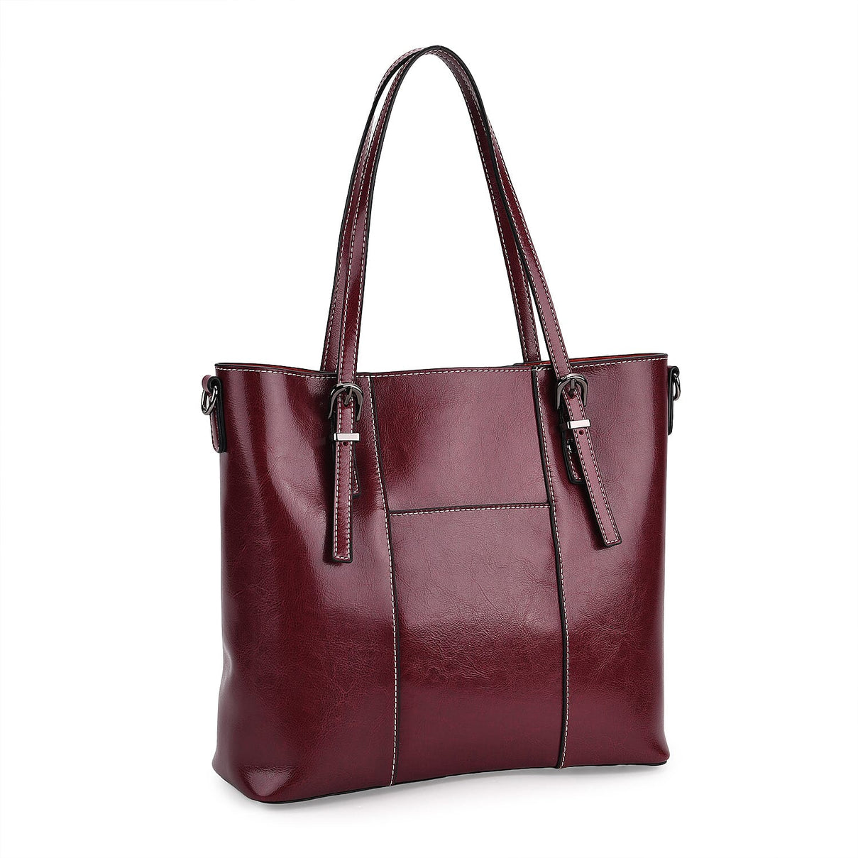 Stylish Genuine Leather Everyday Tote Bag With Adjustable Strap - Wine Red 8071175 6