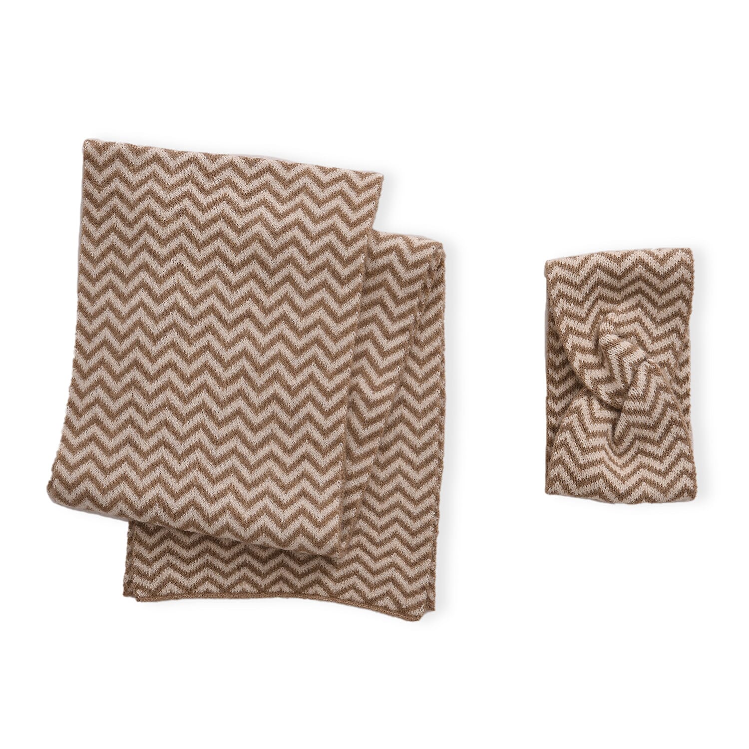 Stylish Knit Scarf &amp; Headband Set - Beige &amp; Off-White V32516486 0