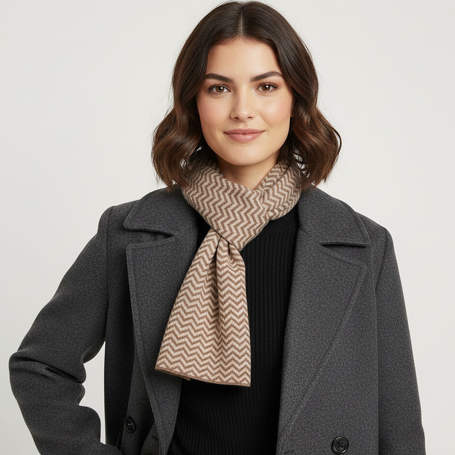 Stylish Knit Scarf &amp; Headband Set - Beige &amp; Off-White V32516486 1