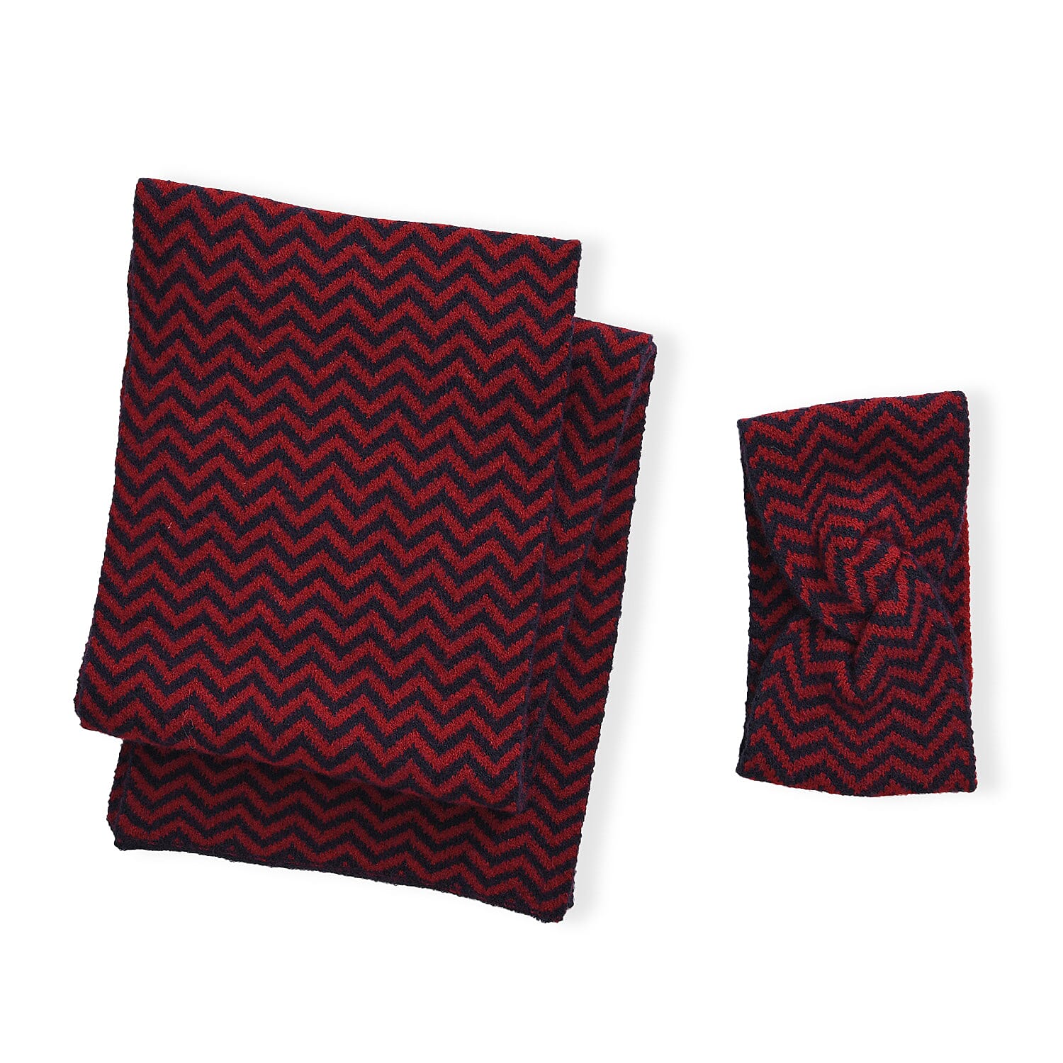 Stylish Knit Scarf &amp; Headband Set - Red &amp; Navy 8201213 0