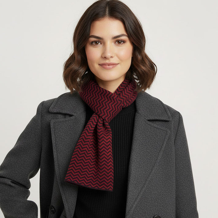 Stylish Knit Scarf &amp; Headband Set - Red &amp; Navy 8201213 2