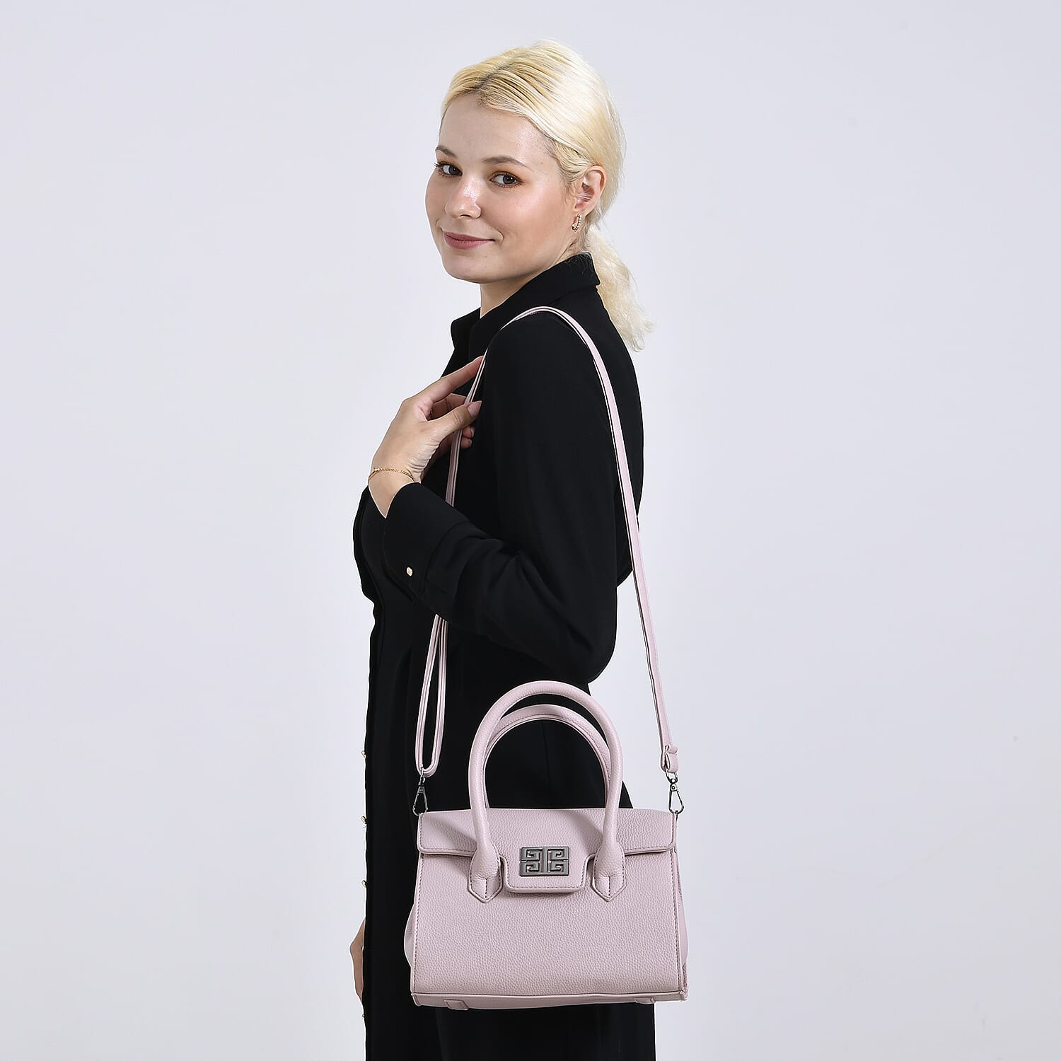 Stylish Rectangular Crossbody Bag with Top Handle - Light Mauve 8043371 2