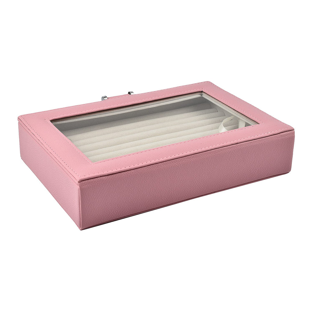 Stylish Ring Box With Glass Window & Anti Tarnish Lining (Size 10x7x2 cm) - Blush (Can Hold 100Pcs Rings)