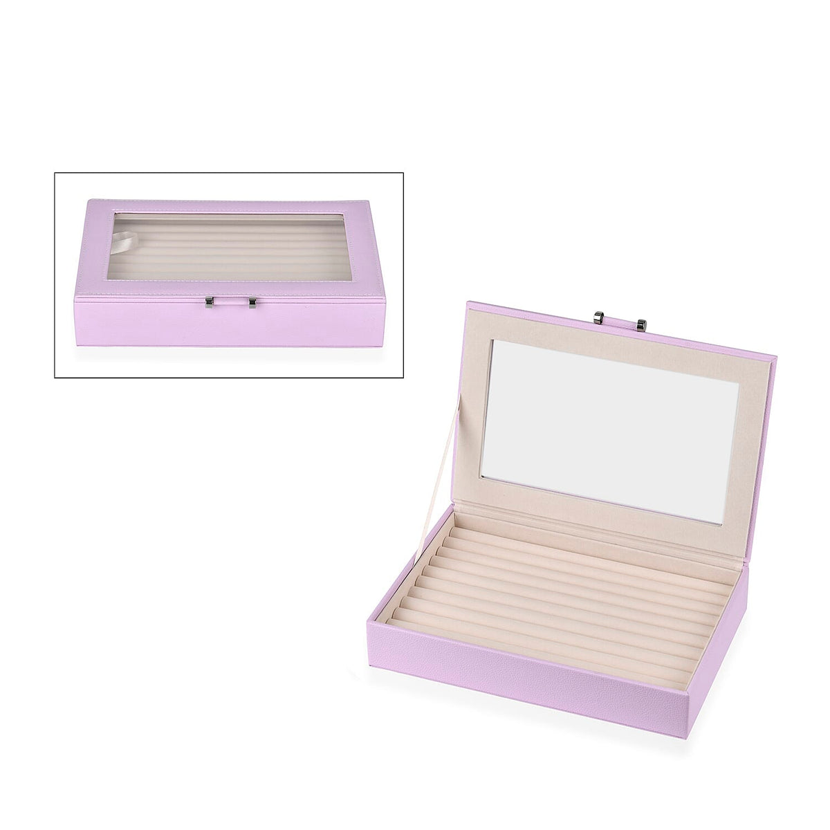 Purple Stylish Ring Box with Glass Display &amp; Anti-Tarnish Lining (Holds up to 100 Rings) â€“ 10x7x2 cm V32702137 0