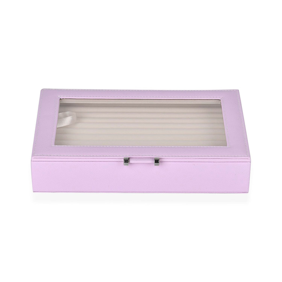 Purple Stylish Ring Box with Glass Display &amp; Anti-Tarnish Lining (Holds up to 100 Rings) â€“ 10x7x2 cm V32702137 2