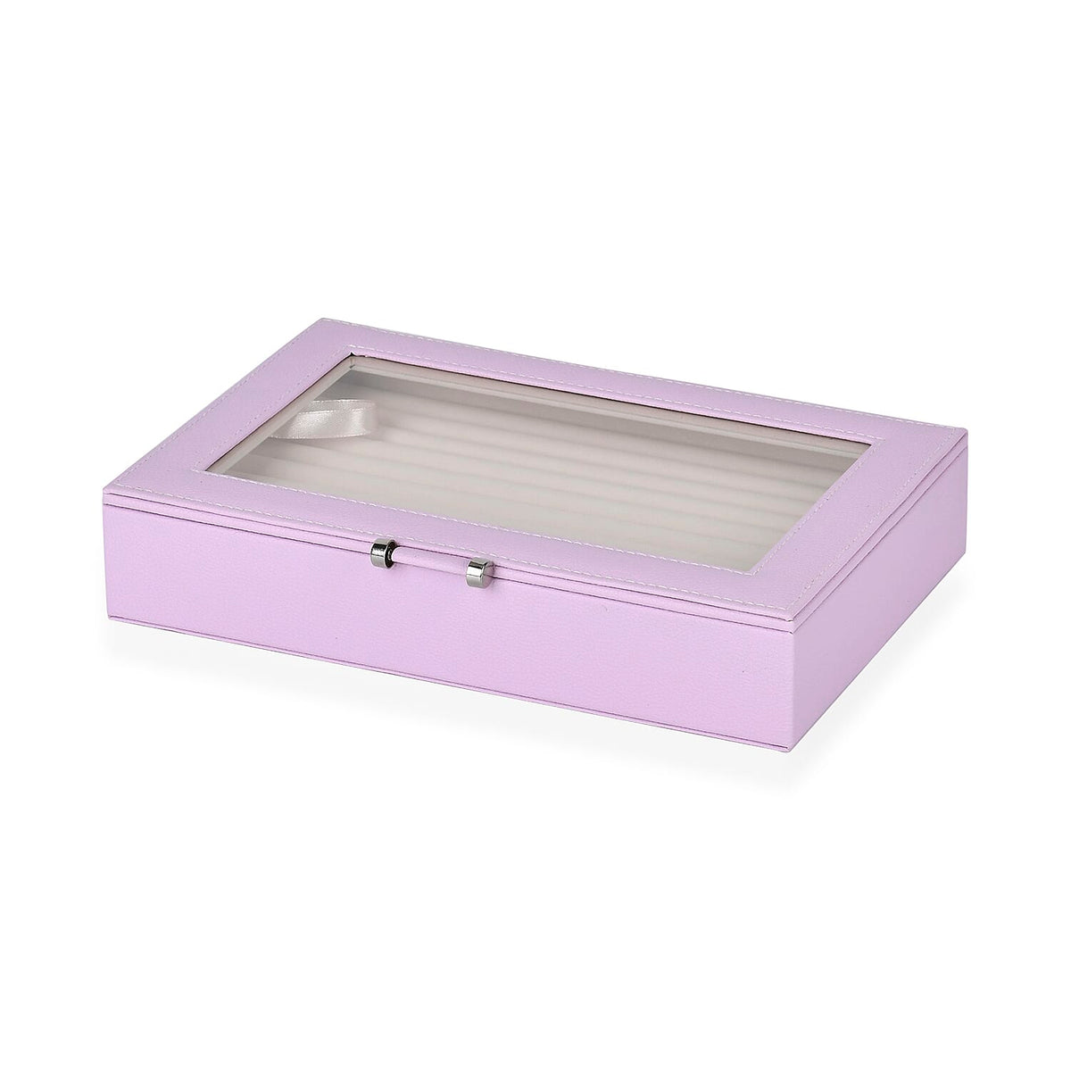 Purple Stylish Ring Box with Glass Display &amp; Anti-Tarnish Lining (Holds up to 100 Rings) â€“ 10x7x2 cm V32702137 3