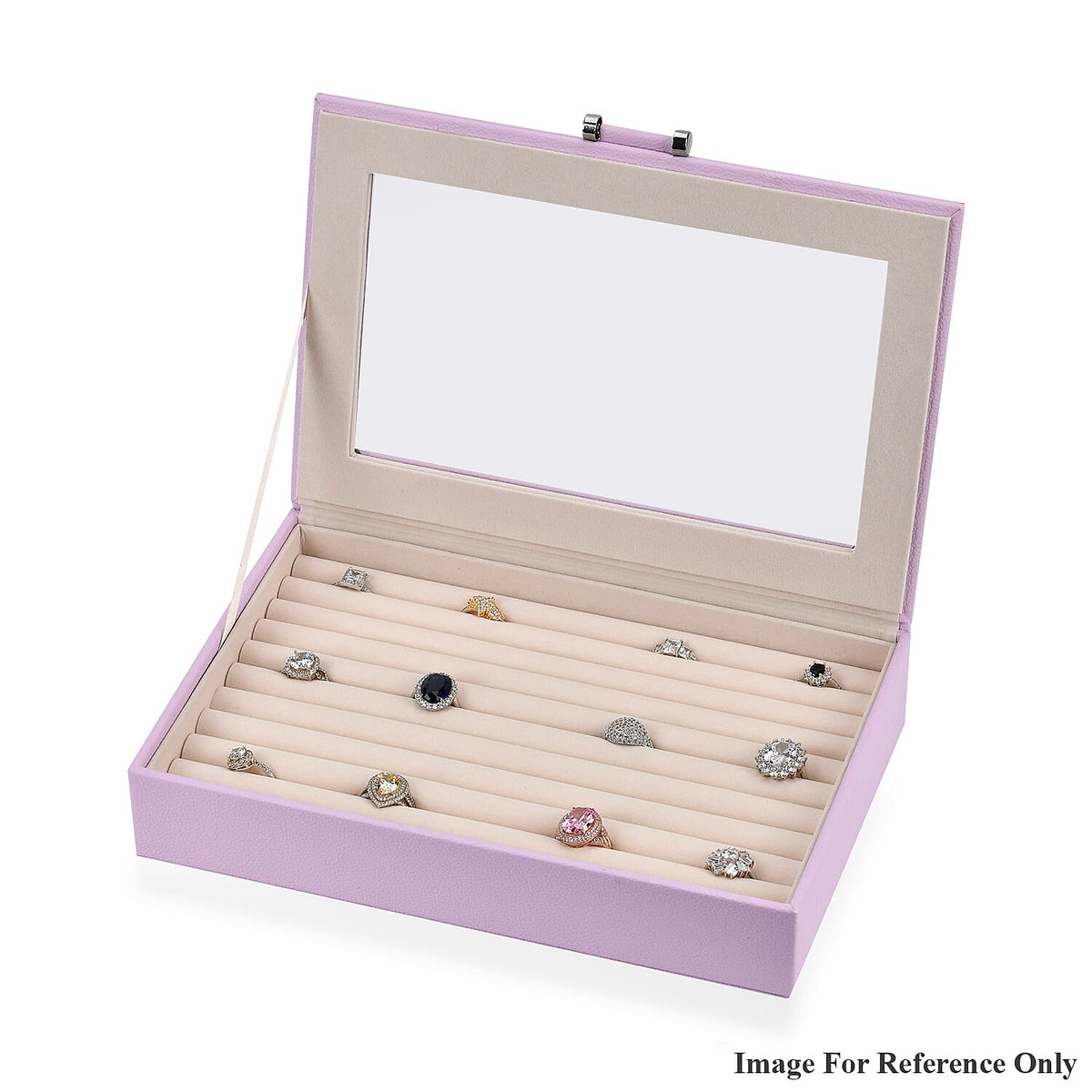 Purple Stylish Ring Box with Glass Display &amp; Anti-Tarnish Lining (Holds up to 100 Rings) â€“ 10x7x2 cm V32702137 6