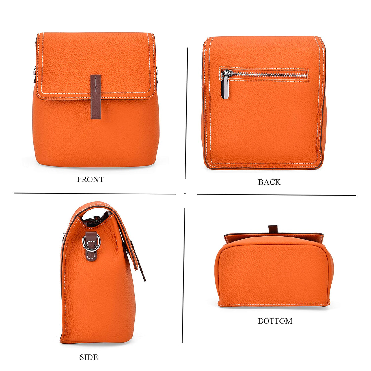 Stylish Two-Tone Genuine Leather Rectangular Flap Crossbody with Brown Adjustable Strap - Orange &amp; Tan 8033310 4