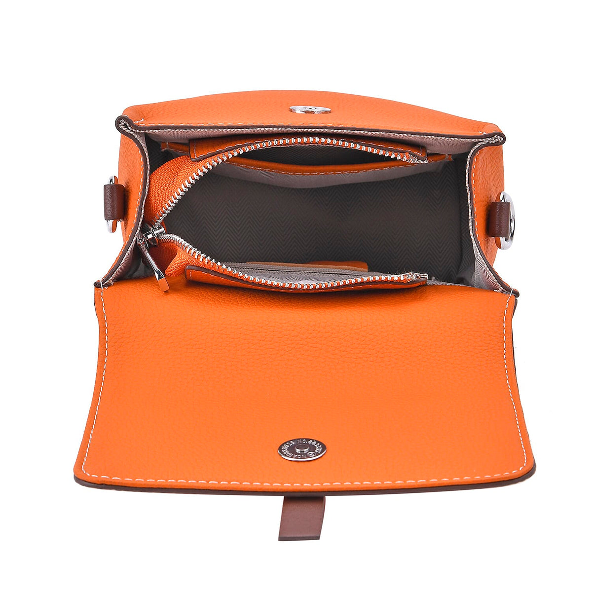 Stylish Two-Tone Genuine Leather Rectangular Flap Crossbody with Brown Adjustable Strap - Orange &amp; Tan 8033310 5