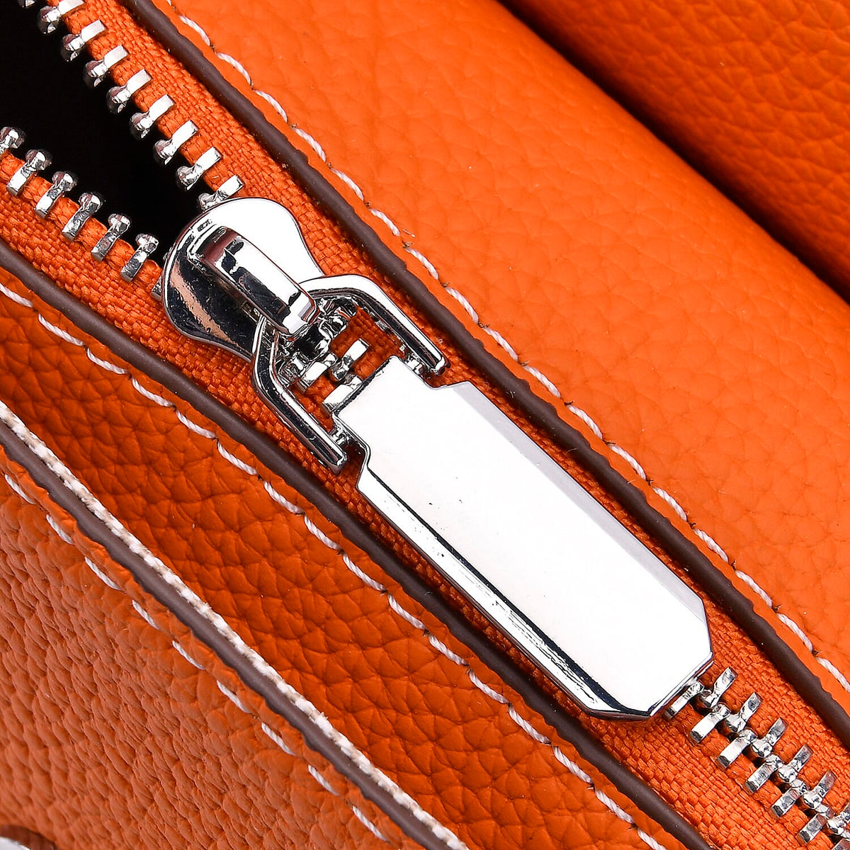 Stylish Two-Tone Genuine Leather Rectangular Flap Crossbody with Brown Adjustable Strap - Orange &amp; Tan 8033310 6