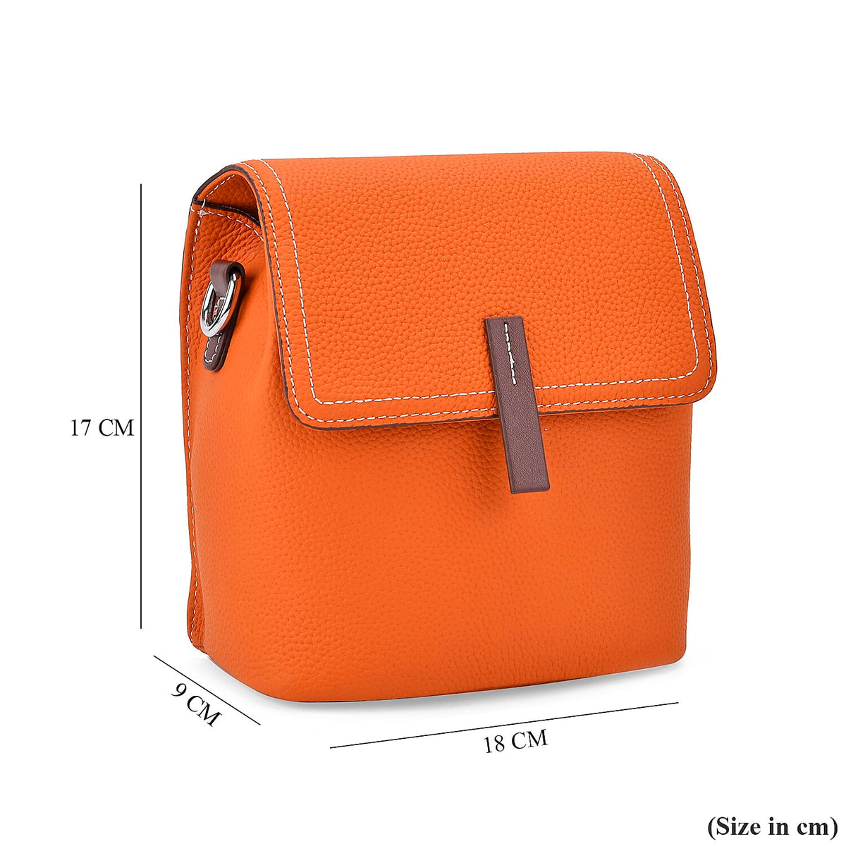Stylish Two-Tone Genuine Leather Rectangular Flap Crossbody with Brown Adjustable Strap - Orange &amp; Tan 8033310 7