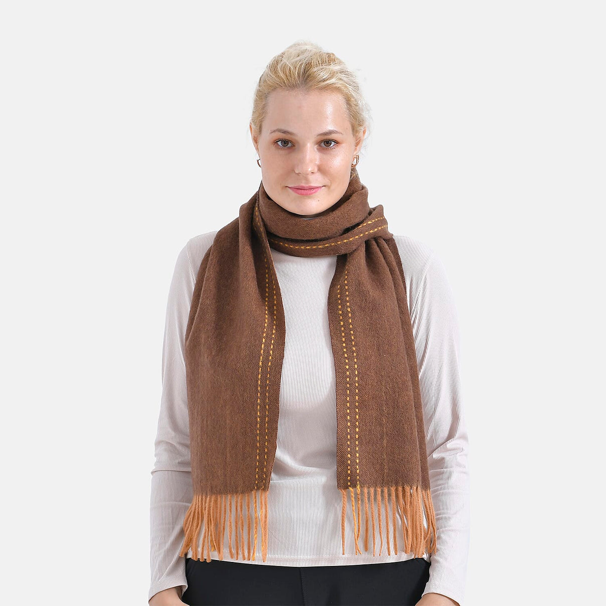 Stylish and Versatile Unisex 100% Wool Scarf - Brown 7853682 3