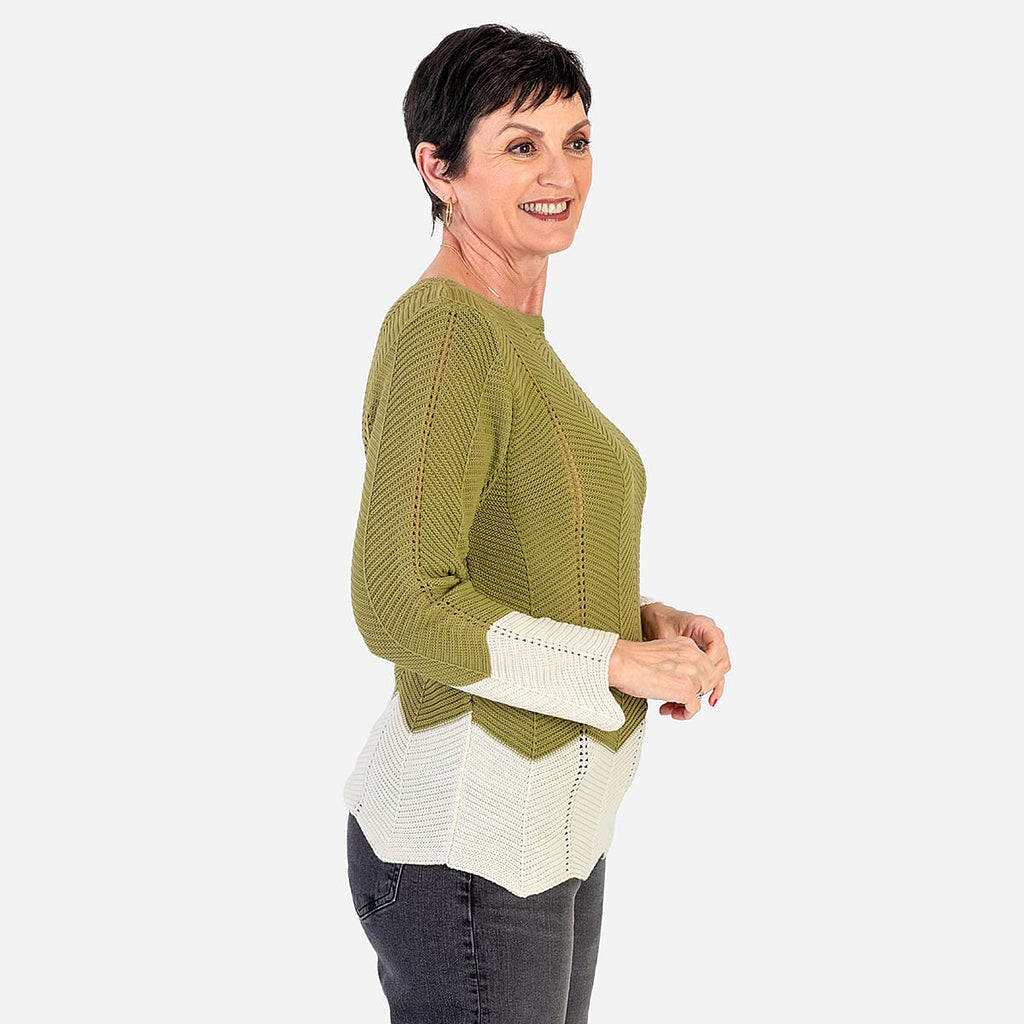 Sugar Crisp Chevron Jumper (Size L) - Green - Off-White
