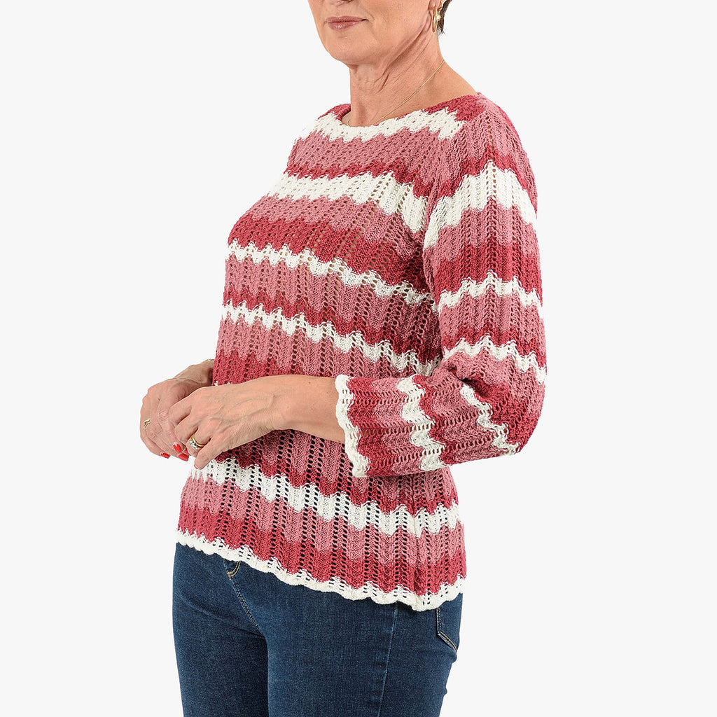 Sugar Crisp Chevronwave Stripe Textured Jumper (Size L) - Pink