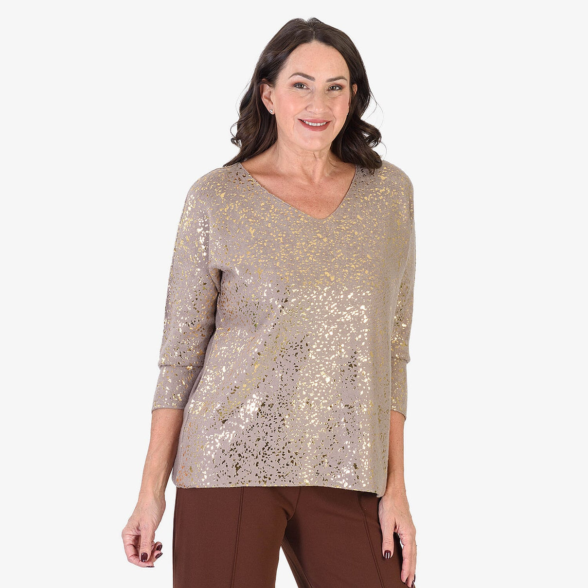 Sugar Crisp Foil Printed Embellished Jumper (One Size) - Mocha 8289258 0