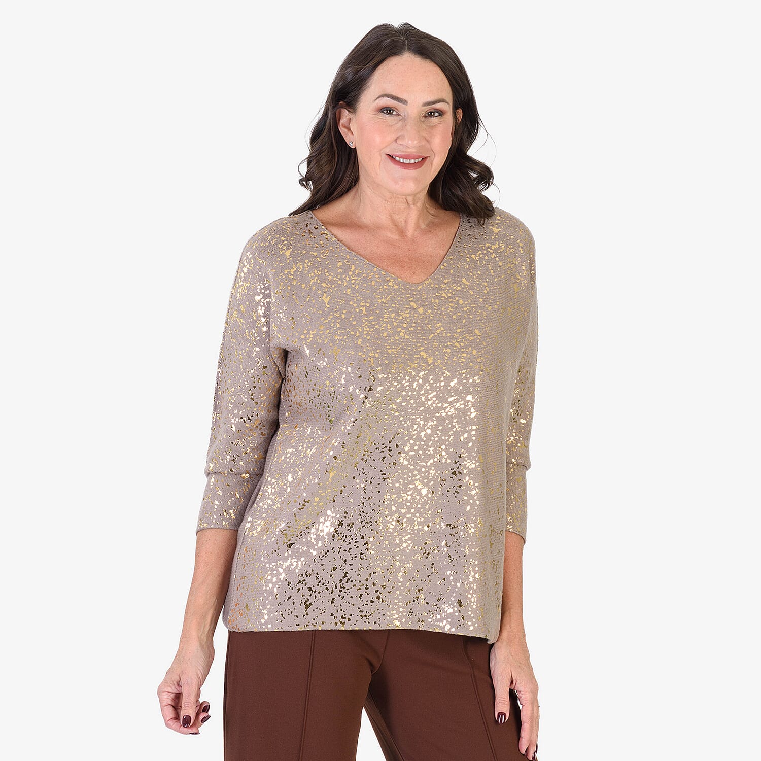 Sugar Crisp Foil Printed Embellished Jumper (One Size) - Mocha 8289258 0
