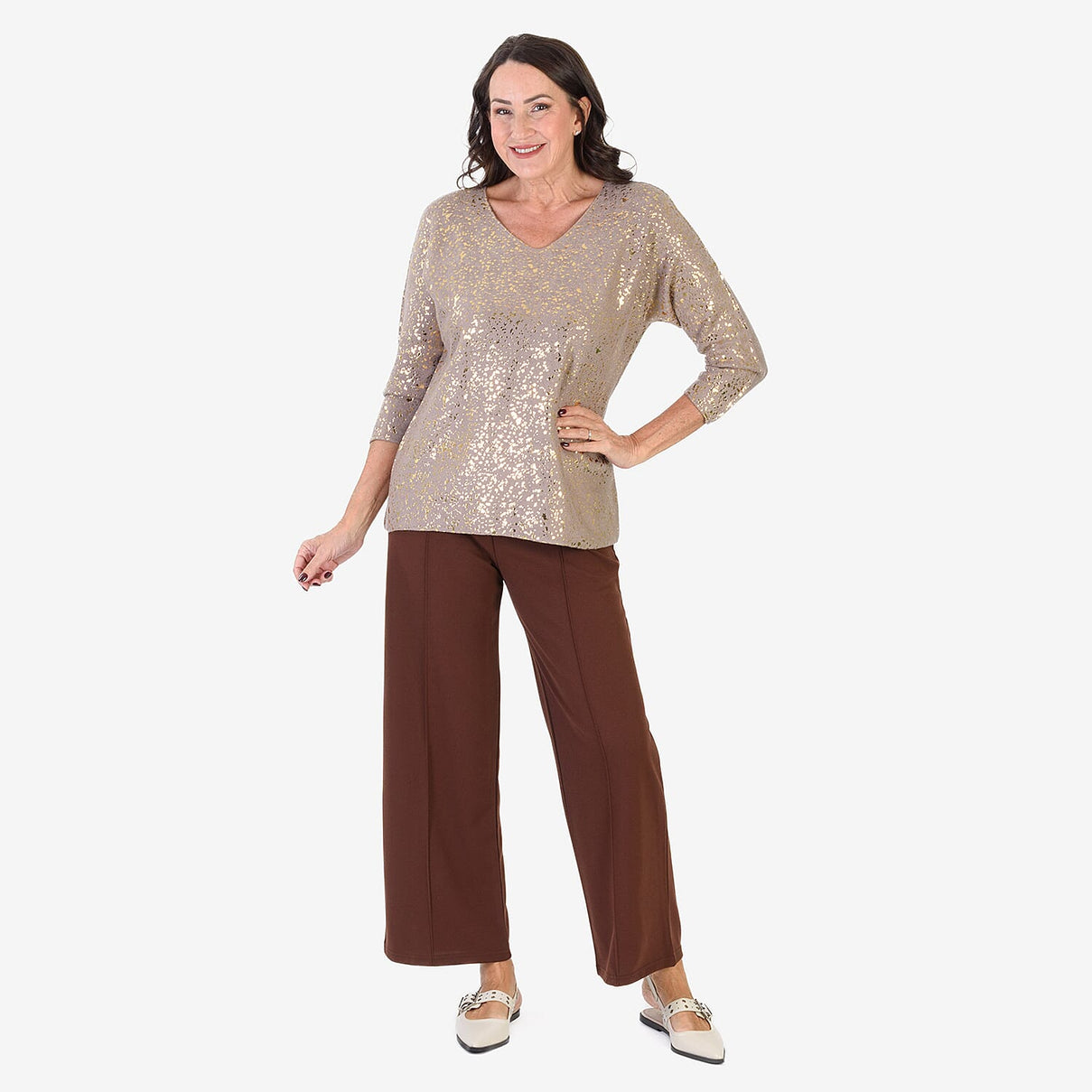 Sugar Crisp Foil Printed Embellished Jumper (One Size) - Mocha 8289258 1
