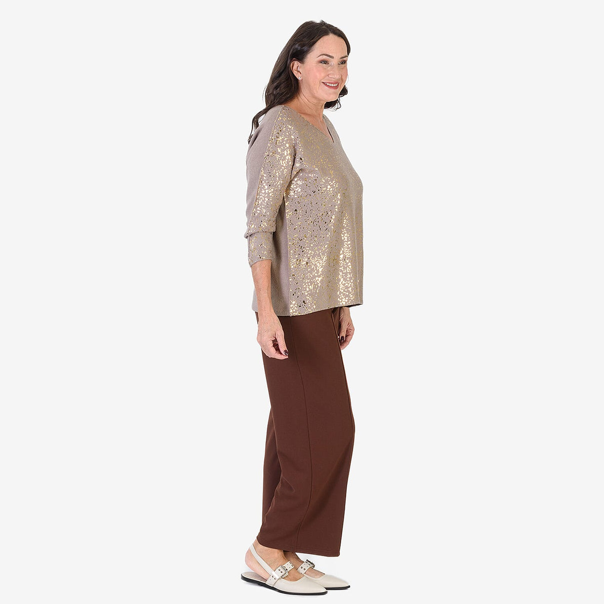 Sugar Crisp Foil Printed Embellished Jumper (One Size) - Mocha 8289258 2