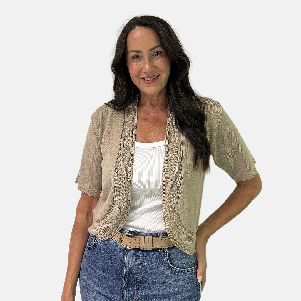 Sugar Crisp Acrylic Cardigan (Size - Small) - Stone