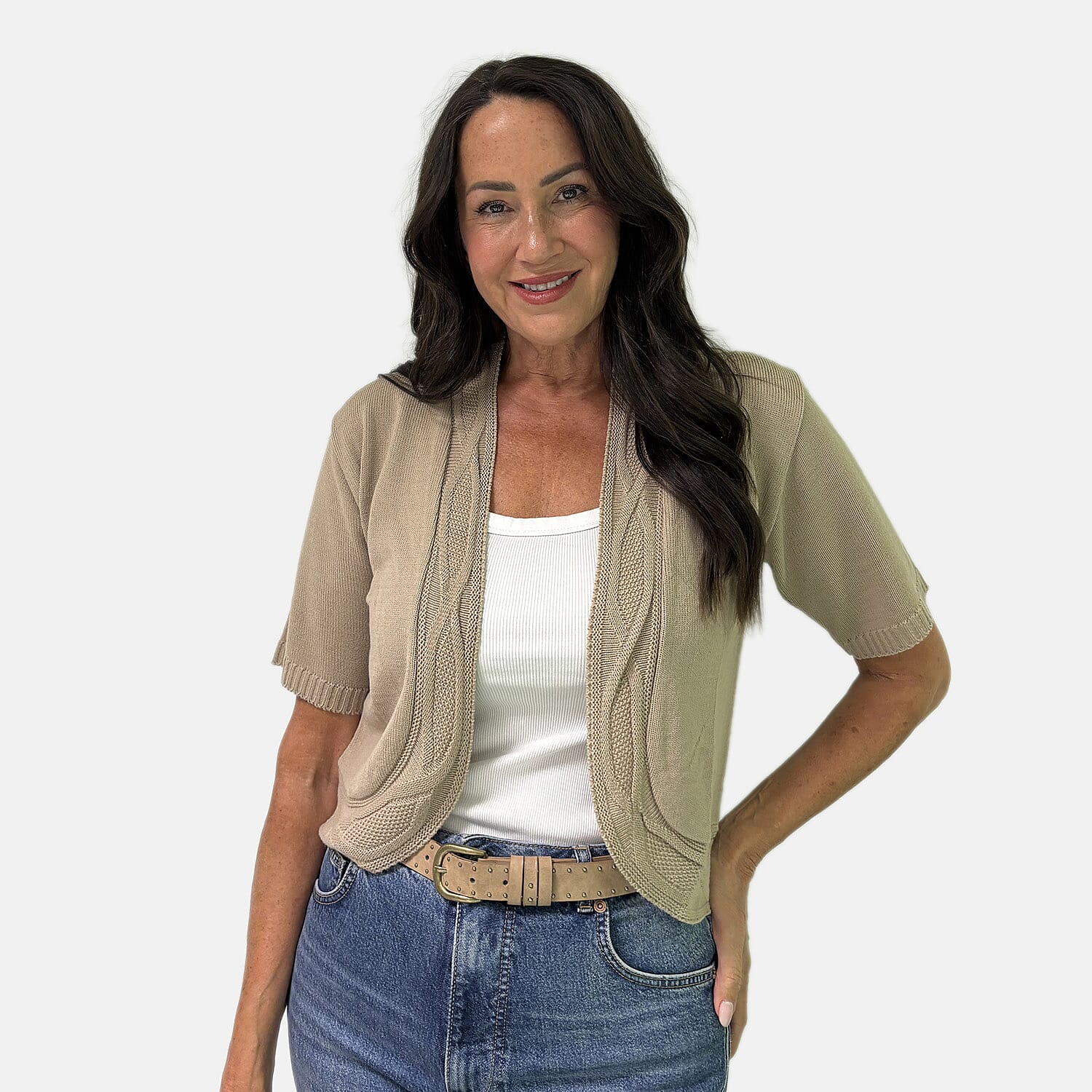 Sugar Crisp Acrylic Cardigan (Size - Small) - Stone 8415827 0