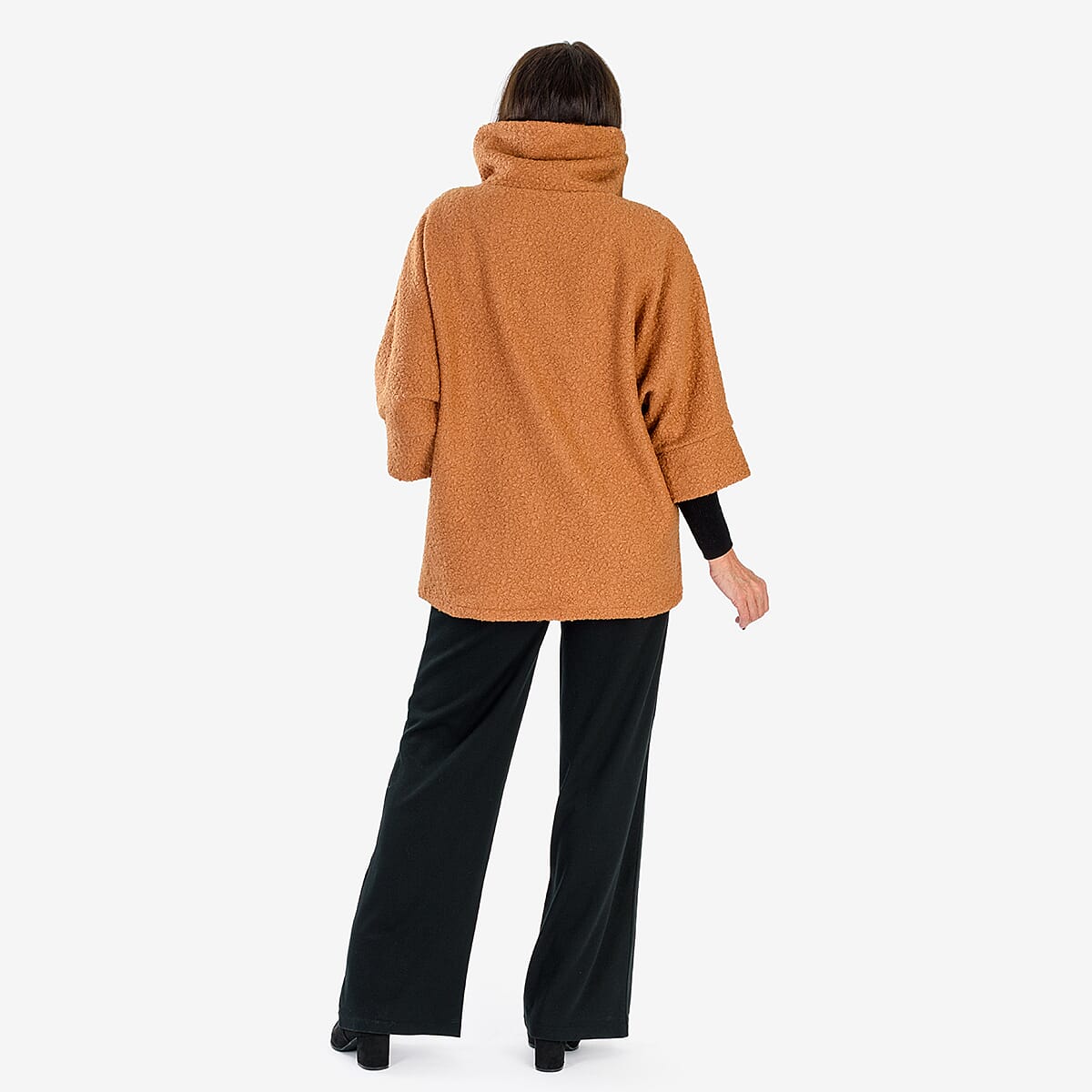 Sugar Crisp Made In Italy One Button Boucle Coat With Pockets (One Size 8 to 22) - Brown 8411819 3